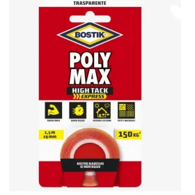 Nastro biadesivo poly max - trasparente - mm.19 x 1,5mt.