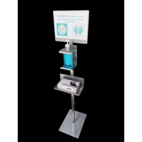 Colonnina per gel igienizzante - top inox - c/cartello info e supp.guanti