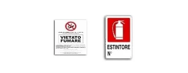 Segnaletica interna: vietato fumare, pavimento bagnato, cartello cassetta di sicurezza, cartello protezione mani...